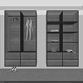 Modern Gray Wooden Wardrobe With Hanging Area Shelves Drawers For Storage