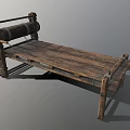Antique Rustic Wooden Bed Frame With Scroll Design And Solid Wood Structure
