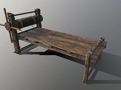 Antique Rustic Wooden Bed Frame With Scroll Design And Solid Wood Structure 3d model