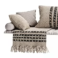 Soft Decorative Throw Pillows With Knitted Tassel Blanket On Comfortable Sofa 3d model