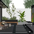 Modern courtyard villa courtyard view 3d model