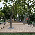 Rooftop Garden With Lush Trees Wooden Deck Benches And People Enjoying