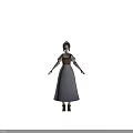 Woman in Medieval Style Costume With Long White Dress Brown Vest White Sleeves and Boots