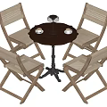 Wooden Round Dining Table and Four Woven Chairs Set Featuring Cups on Table