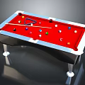 Modern Billiard Table With Red Felt Surface Colored Balls Triangle Rack And Cue Stick 3d model