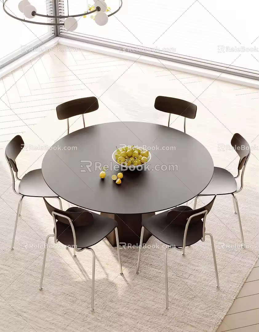 Modern round dining table and chair 3d model