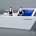 Modern White Lobby Information Desk With Reception Staff And Flower Vase