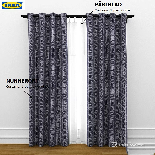 NUNNERYD Blue And White Geometric Pattern Curtains For Home Window Dressing Pair 3d model 