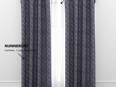 NUNNERYD Blue And White Geometric Pattern Curtains For Home Window Dressing Pair 3d model