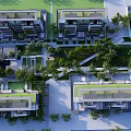 Modern Residential Landscape Design With Green Roofs Trees And Courtyard Areas