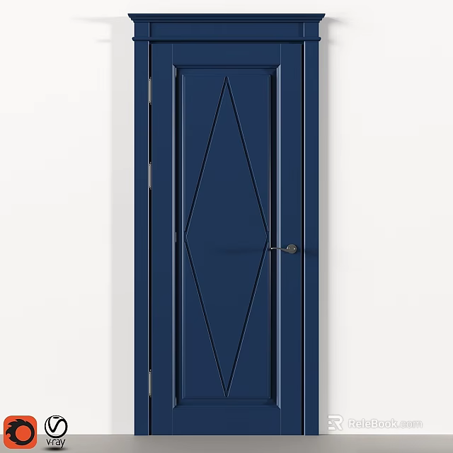 Modern Minimalist Navy Blue Swing Door With Diamond Pattern And Metal Handle 3d model 