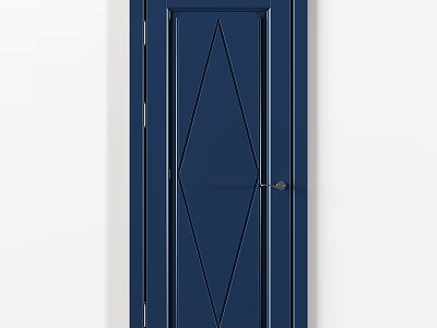 Modern Minimalist Navy Blue Swing Door With Diamond Pattern And Metal Handle 3d model