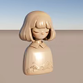 Beige Cartoon Doll With Short Hair Closed Eyes And Floral Collared Dress