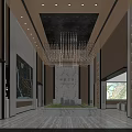 Spacious Modern Luxury Sales Office Lobby With Marble Decoration Sand Table And Exquisite Chandelier