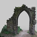 Ancient Stone Ruin Entrance Gate With Moss Covered Walls And Green Plants Model