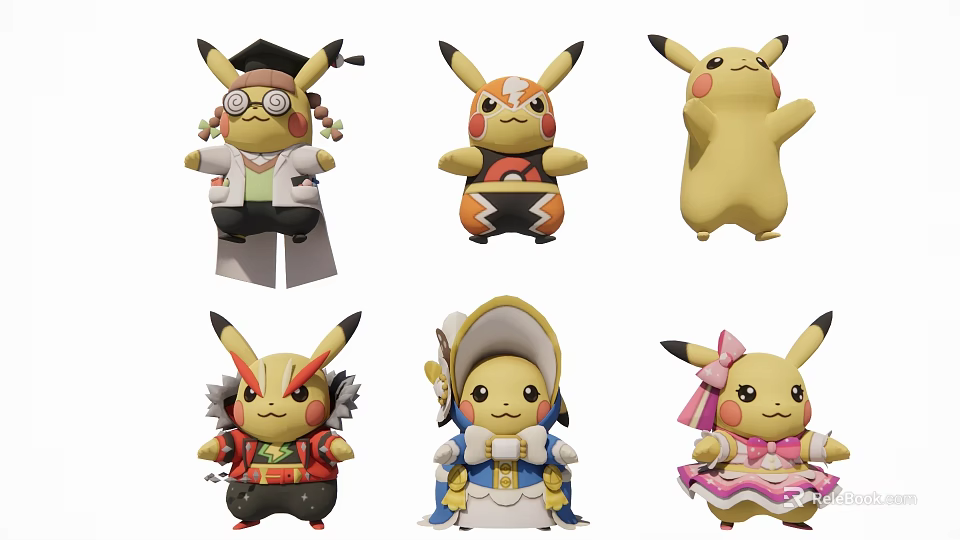 Popular Game Movie Character Pikachu In Various Themed Costumes And Outfits 3d model 