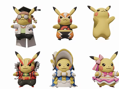 Popular Game Movie Character Pikachu In Various Themed Costumes And Outfits 3d model
