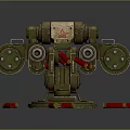 Green Mechanical Turret With Red Star Emblem Dual Barrels Surrounded By Scattered Bullets