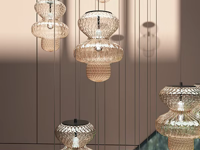 Elegant Modern Glass Pendant Lights With Intricate Textured Shades Hanging In Cluster 3d model