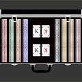 Open Metal Suitcase With Checkerboard Lining And Colorful Tiles Cards Game Set