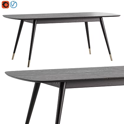 Modern Gray Wood Grain Dining Table With Slim Black Legs And Brass Tips Design 3d model