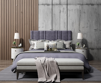 Modern Background Double Bed Double Bed 3d model