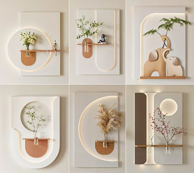 Modern Wall Decorative Hanging Ornaments With Geometric Shapes Plant Decorations And Lighting Elements 3d model