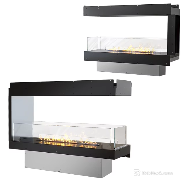 Modern Wall Mounted And Freestanding Fireplace With Glass Panel And Real Flames 3d model 