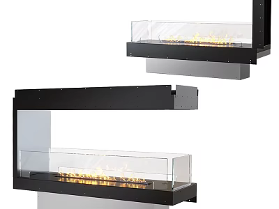 Modern Wall Mounted And Freestanding Fireplace With Glass Panel And Real Flames 3d model