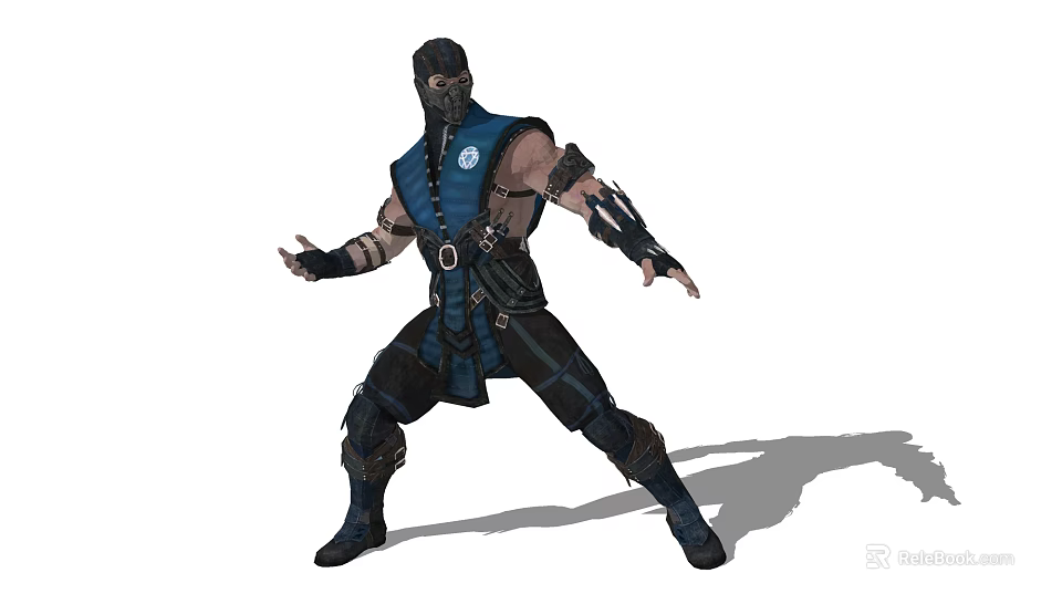 Game Movie Character In Blue Outfit With Black Mask And Combat Stance 3d model 