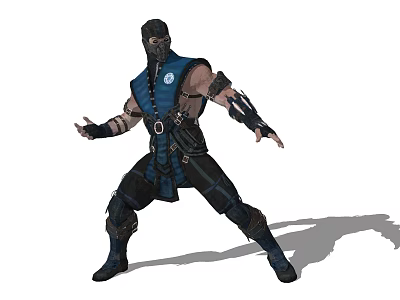 Game Movie Character In Blue Outfit With Black Mask And Combat Stance 3d model