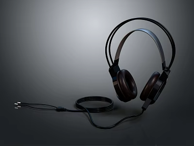 Over ear Headphones Featuring Sleek Black Design Leather Ear Cups and Coiled Cable 3d model