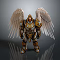 Angelic Warrior Character With Golden Armor And Large White Wings