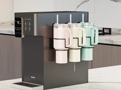 Modern Black Kitchen Shelf With Colorful Cups In Pink Beige And Light Green 3d model