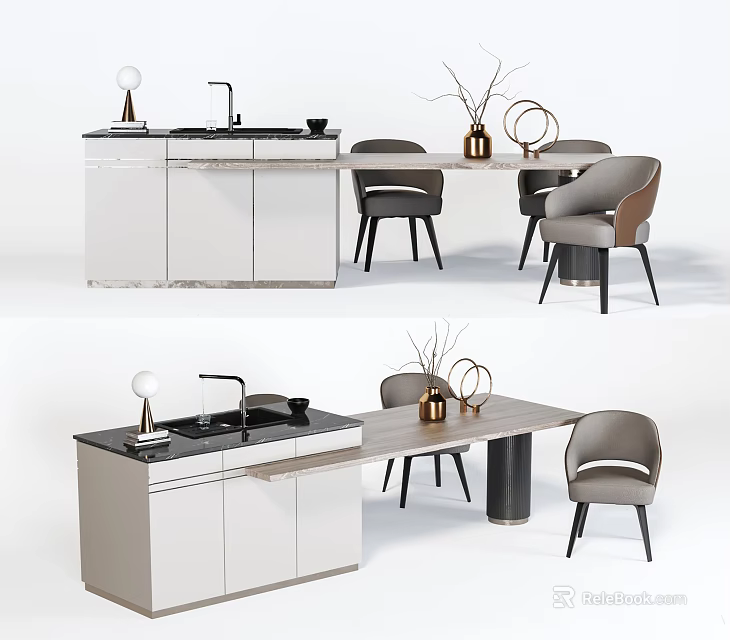 Modern Dining Table Set With Matching Chairs And Marble Countertop Interior 3d model