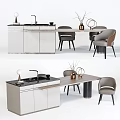 Modern Dining Table Set With Matching Chairs And Marble Countertop Interior 3d model