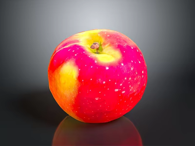 Fresh Red and Yellow Apple with White Spots and Glossy Surface on Black Background 3d model