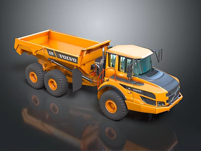 Yellow Volvo Dump Truck With Large Tires And Spacious Cab 3d model