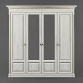 White Minimalist Wardrobe Design With Four Doors Glass And Wooden Panels