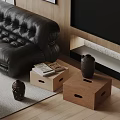 Two Decorative Wooden Boxes In Living Room With Black Leather Sofa Ceramic Vases And Magazines