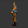 Game Movie Character In Orange And Blue Outfit With Goggles And Brown Boots Standing Pose