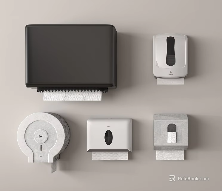 Essential Modern Bathroom Accessories Featuring Tissue Holder Soap Dispenser And Paper Roll 3d model 