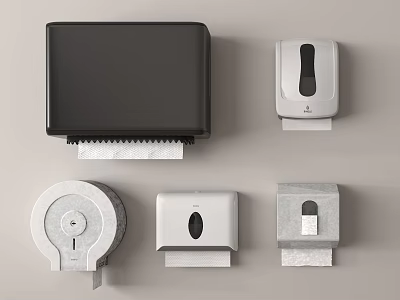 Essential Modern Bathroom Accessories Featuring Tissue Holder Soap Dispenser And Paper Roll 3d model