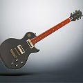 Electric Guitar Musical Instrument Black Body Red Neck Metal Parts Gradient Gray Background