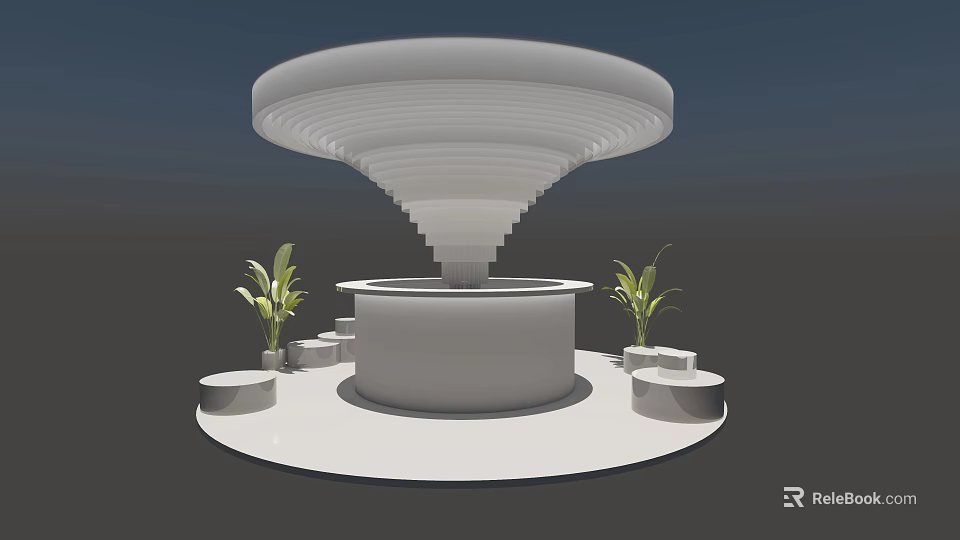 Modern Circular Tea Break Area With Curved Canopy Steps And Green Plants 3d model