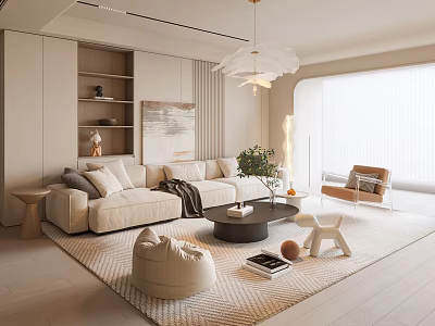 Modern Living Room Interior With Beige Sofa Rug Coffee Table Floor Lamp And Artwork 3d model