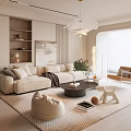 Modern Living Room Interior With Beige Sofa Rug Coffee Table Floor Lamp And Artwork