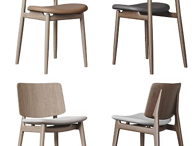 Modern Wooden Frame Dining Chairs With Various Seat Colors And Simple Backrest Design 3d model
