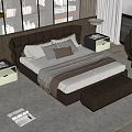 Modern Bedroom Double Bed With Leather Headboard Pillows Nightstand And Ottoman
