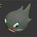 Cartoon Shark Character As Cute Marine Creature With Big Blue Eyes Open Mouth